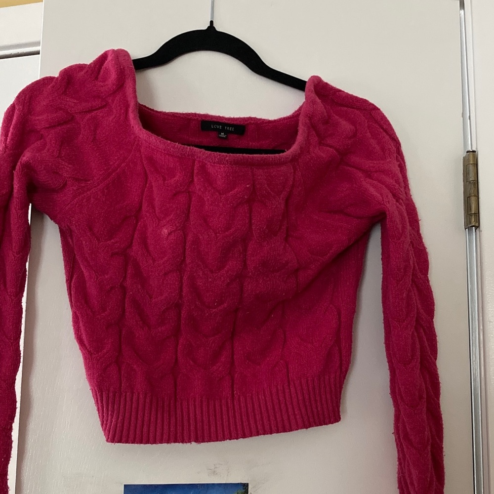 Love Tree Fuchsia Off-the-Shoulder Sweater